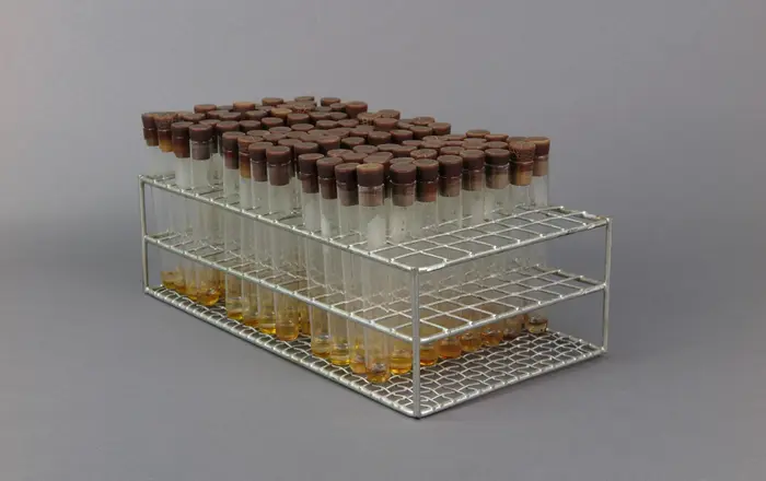 Wire Test Tube Rack Containing 3 Sets of 32 Test Tubes   Used in Dr. Salk's Color Test for Polio Antibodies